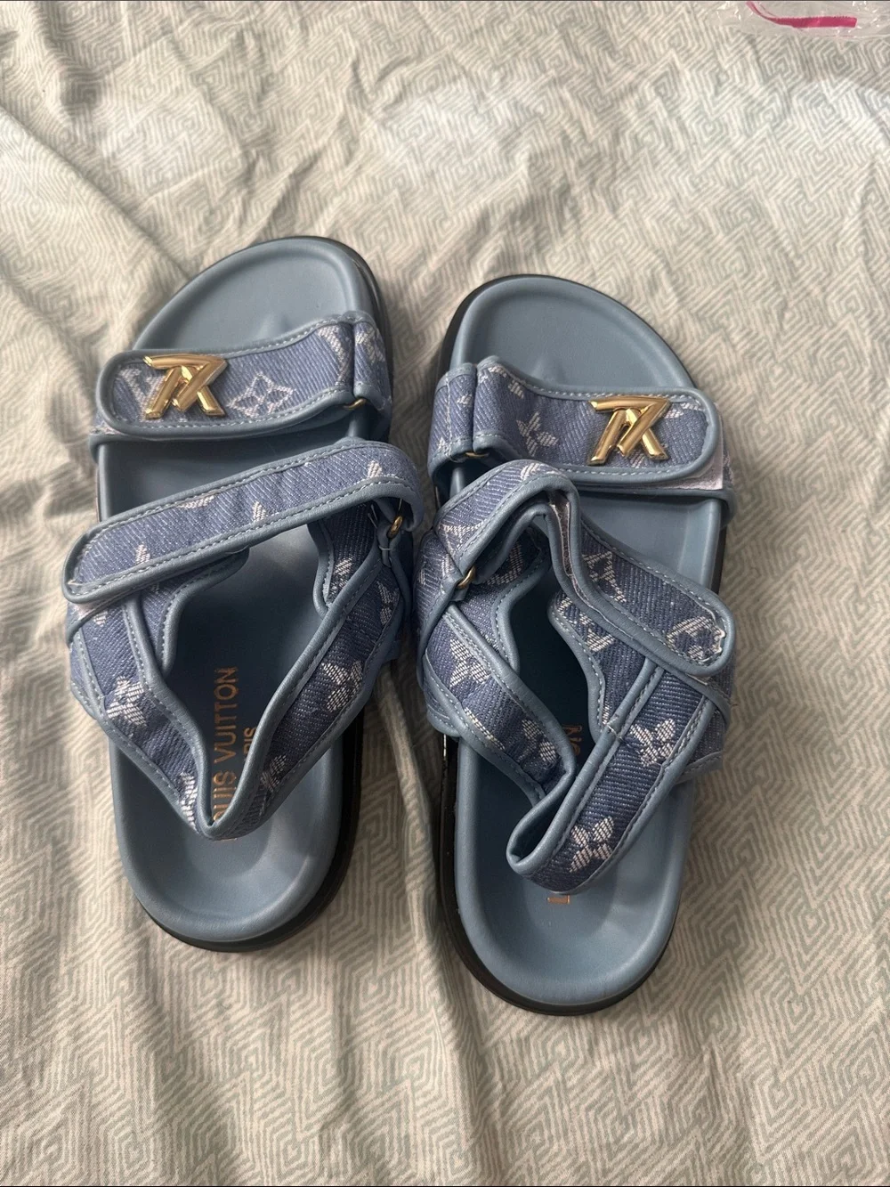 Louis Vuitton Kids Light Blue Monogram Strap Sandals